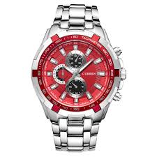 Stylish Red Dial Chronograph Men’s Stainless Steel Watch | Sport & Casual Luxury Timepiece